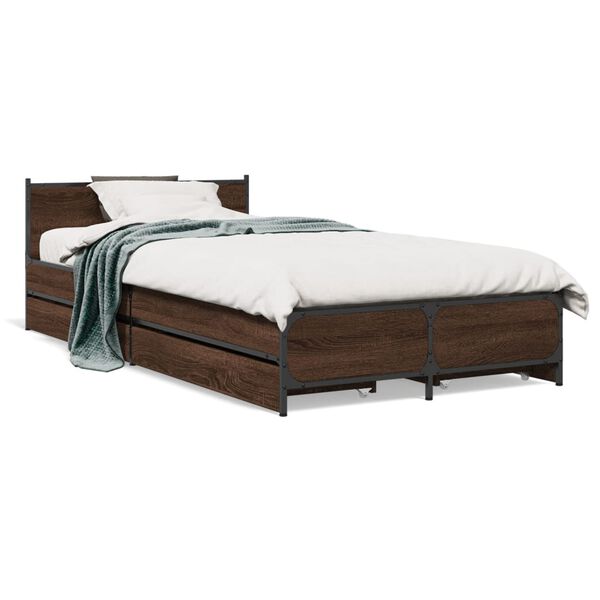 vidaXL Cadre de lit avec tiroirs sans matelas ch&ecirc;ne marron 75x190 cm