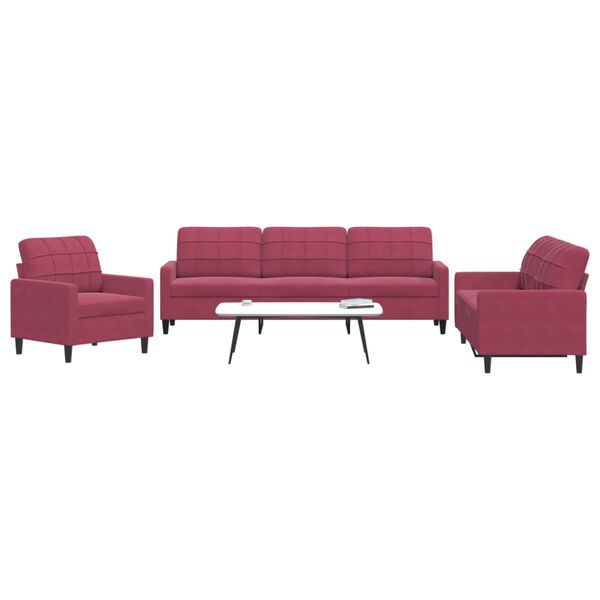 vidaXL Ensemble de canap&eacute;s 3 pcs avec coussins Rouge bordeaux Velours