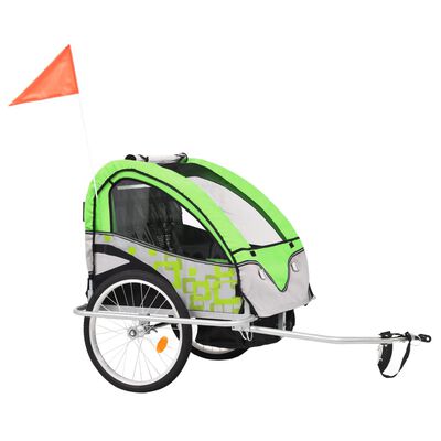vidaXL Remorque à vélo et poussette pour enfants 2-en-1 Vert et gris