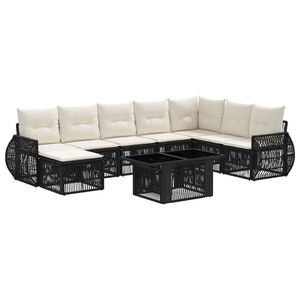vidaXL Ensemble de canap&eacute; de jardin 9 pc Noir et blanc cr&egrave;me polyrotin