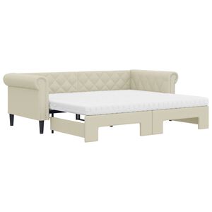 vidaXL Lit de jour avec gigogne et matelas cr&egrave;me 90x200 cm similicuir