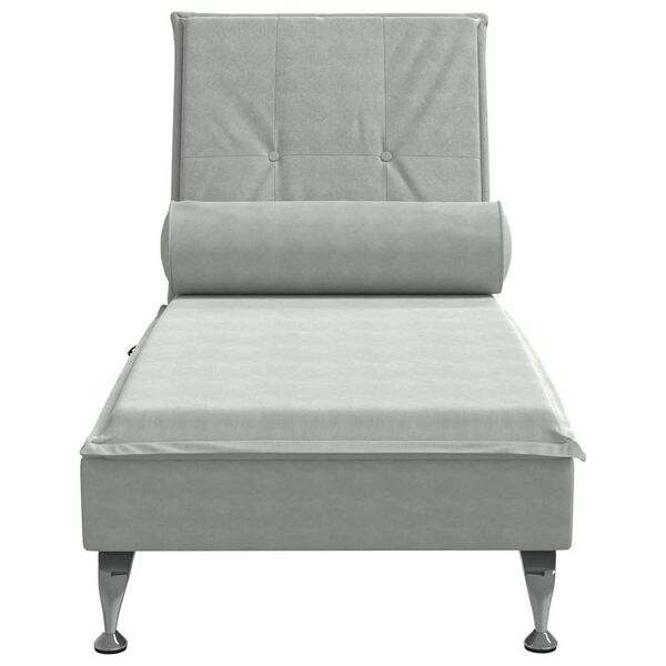 vidaXL Chaise longue de massage avec traversin gris clair velours