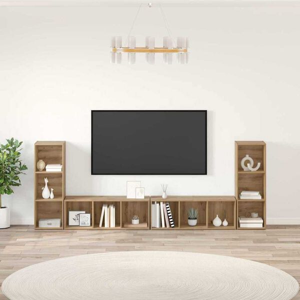 vidaXL Ensemble meuble TV 4 pcs Ch&ecirc;ne artisanal 37 x 35 x 107,5 cm