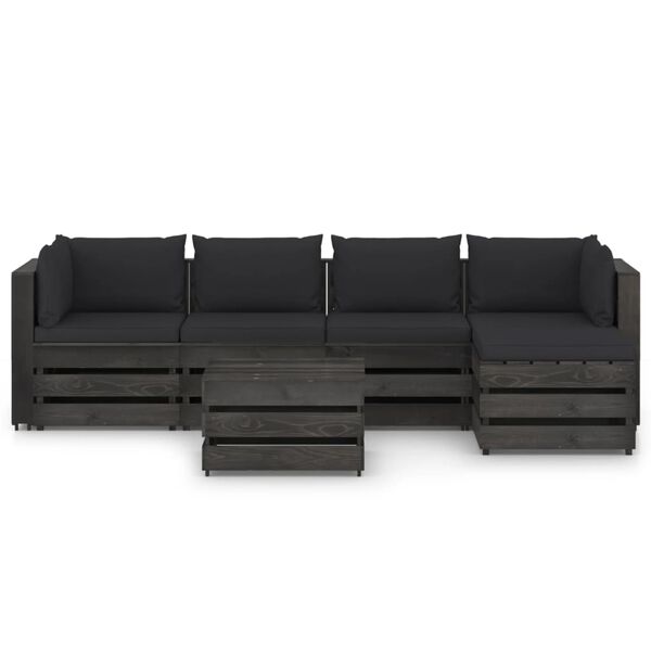 vidaXL Salon de jardin 6 pcs avec coussins Bois impr&eacute;gn&eacute; de gris