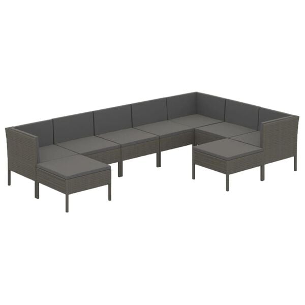 vidaXL Salon de jardin 9 pcs avec coussins R&eacute;sine tress&eacute;e Gris
