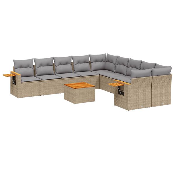 vidaXL Salon de jardin 11 pcs avec coussins beige r&eacute;sine tress&eacute;e