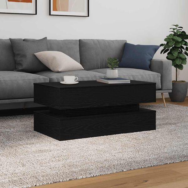vidaXL Table basse avec lumi&egrave;res LED ch&ecirc;ne noir 90x50x40 cm