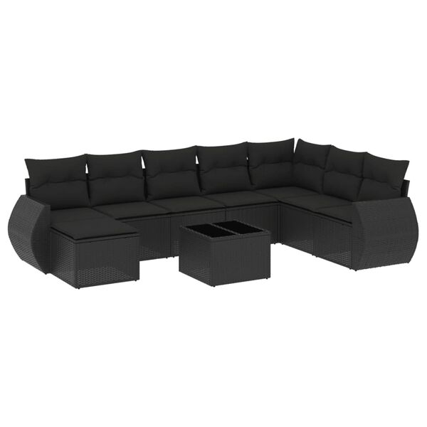 vidaXL Salon de jardin 9 pcs avec coussins noir r&eacute;sine tress&eacute;e