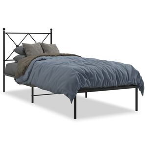 vidaXL Cadre de lit m&eacute;tal sans matelas avec t&ecirc;te de lit noir 75x190 cm