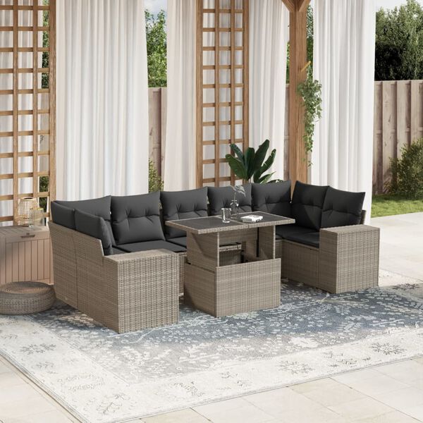 vidaXL Salon de jardin 8 pcs avec coussins gris clair r&eacute;sine tress&eacute;e