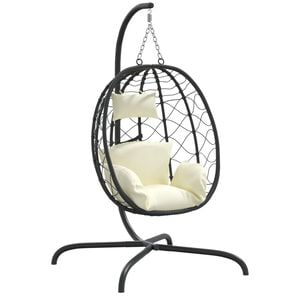 vidaXL Fauteuil suspendu avec coussin en polyrotin et acier blanc cr&egrave;me