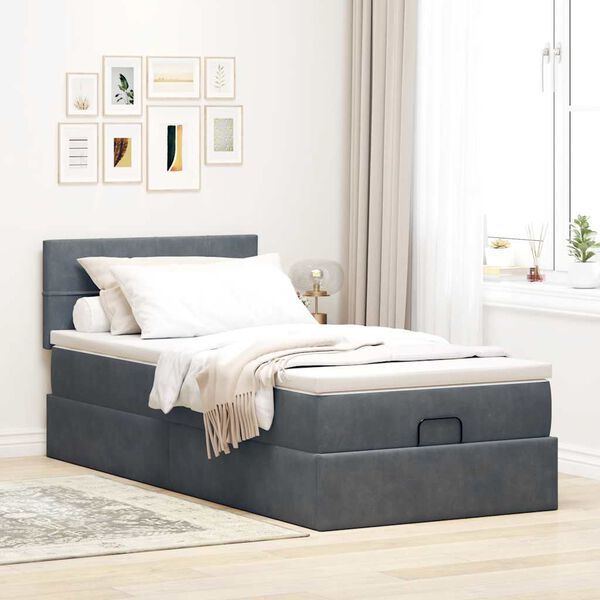 vidaXL Cadre de lit ottoman avec matelas gris fonc&eacute; 90x190 cm velours