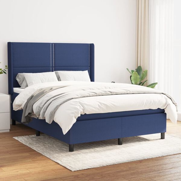vidaXL Sommier &agrave; lattes de lit avec matelas Bleu 140x190 cm Tissu