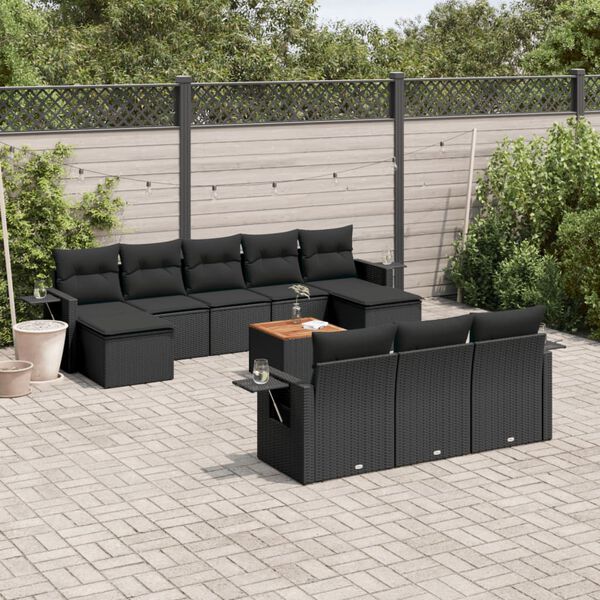 vidaXL Salon de jardin 11 pcs avec coussins noir r&eacute;sine tress&eacute;e