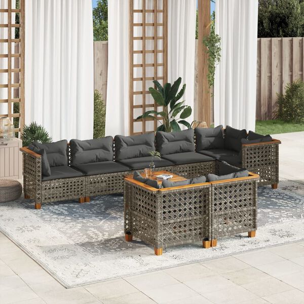 vidaXL Salon de jardin 9 pcs avec coussins gris r&eacute;sine tress&eacute;e
