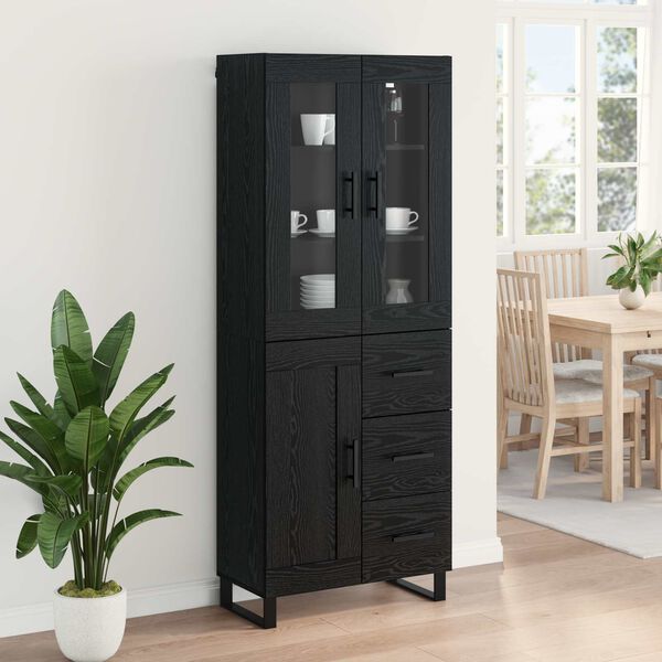 vidaXL Haut Armoire 2 pcs Ch&ecirc;ne noir Bois Agglom&eacute;r&eacute; et Verre