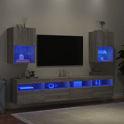 vidaXL Meubles TV avec lumières LED 2 pcs sonoma gris 40,5x30x60 cm