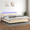 vidaXL Sommier &agrave; lattes de lit et matelas et LED Cr&egrave;me 200x200cm Tissu