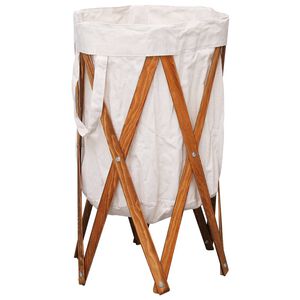 vidaXL Panier &agrave; linge pliable Cr&egrave;me Bois et tissu