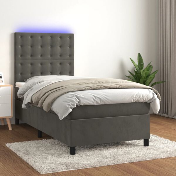 vidaXL Sommier &agrave; lattes de lit et matelas et LED Gris fonc&eacute; 90x190 cm