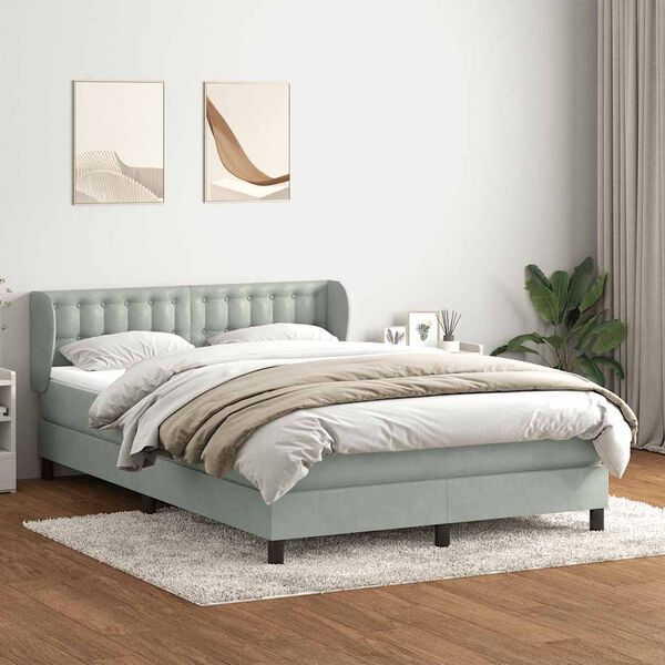 vidaXL Sommier &agrave; lattes de lit et matelas gris clair 140x210cm velours