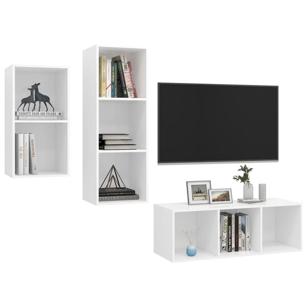 vidaXL Ensemble de meuble TV 3 pcs Blanc Bois d'ing&eacute;nierie