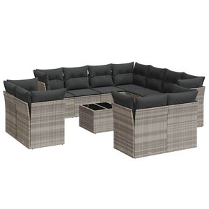 vidaXL Salon de jardin avec coussins 12 pcs gris clair r&eacute;sine tress&eacute;e