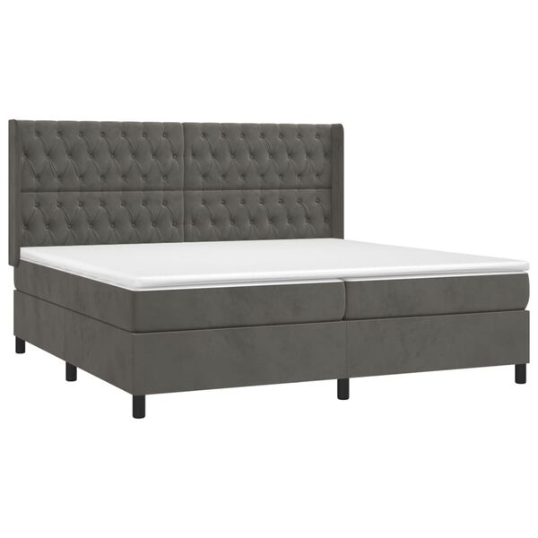 vidaXL Sommier &agrave; lattes de lit et matelas Gris fonc&eacute; 200x200cm Velours