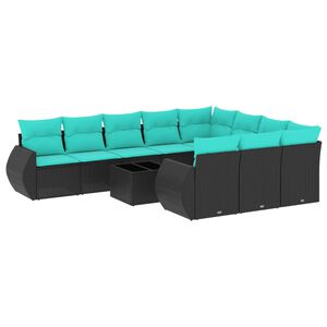 vidaXL Ensemble de canap&eacute; de jardin 11 pcs avec coussins noir r&eacute;sine tress&eacute;e