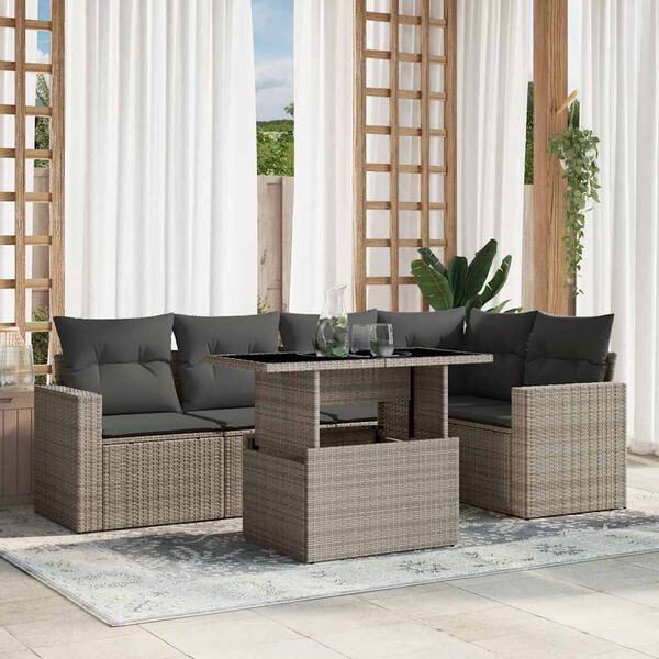 vidaXL Salon de jardin 6 pcs avec coussins gris clair r&eacute;sine tress&eacute;e