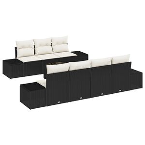 vidaXL Ensemble de canap&eacute; de jardin avec coussin 8 pcs Noir polyrotin