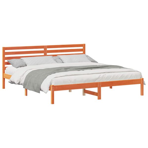 vidaXL Cadre de lit avec t&ecirc;te de lit Brun cire 200 x 200 cm Pin massif