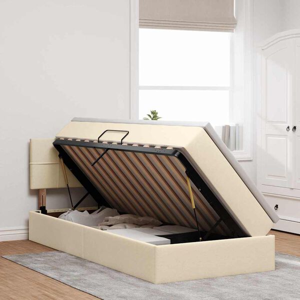 vidaXL Lit avec rangement et matelas avec matelas Cr&egrave;me 90 x 190 cm