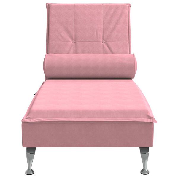vidaXL Chaise longue de massage avec traversin rose velours