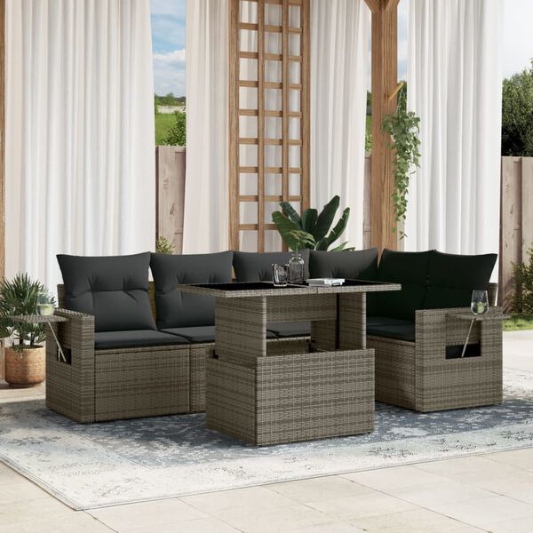 vidaXL Salon de jardin 6 pcs avec coussins gris r&eacute;sine tress&eacute;e