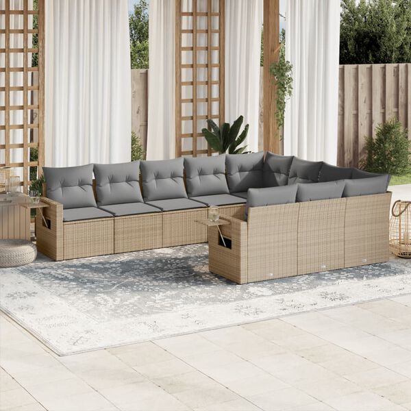 vidaXL Salon de jardin avec coussins 10 pcs beige r&eacute;sine tress&eacute;e