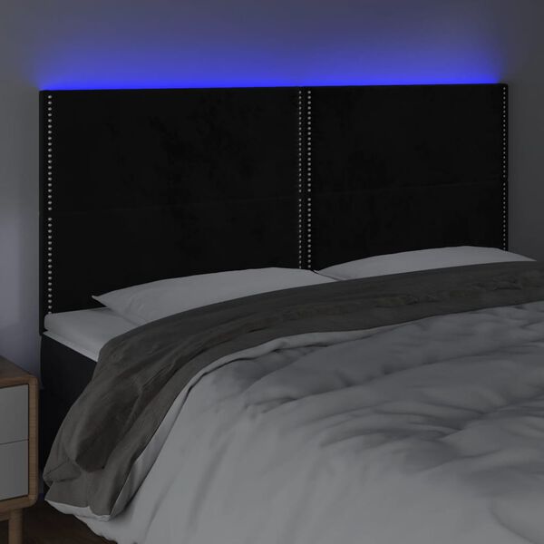vidaXL T&ecirc;te de lit &agrave; LED Noir 180x5x118/128 cm Velours