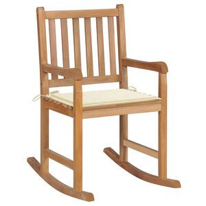 vidaXL Chaise &agrave; bascule avec coussin cr&egrave;me Bois de teck solide