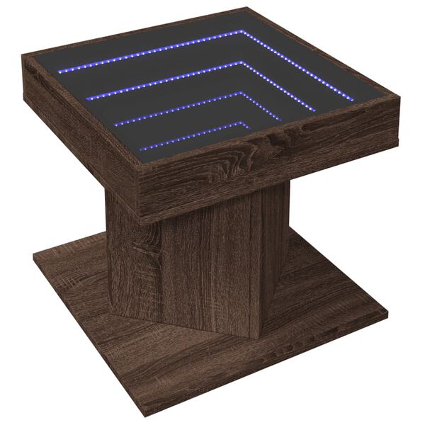 vidaXL Table basse avec LED ch&ecirc;ne marron 50x50x45 cm bois d'ing&eacute;nierie