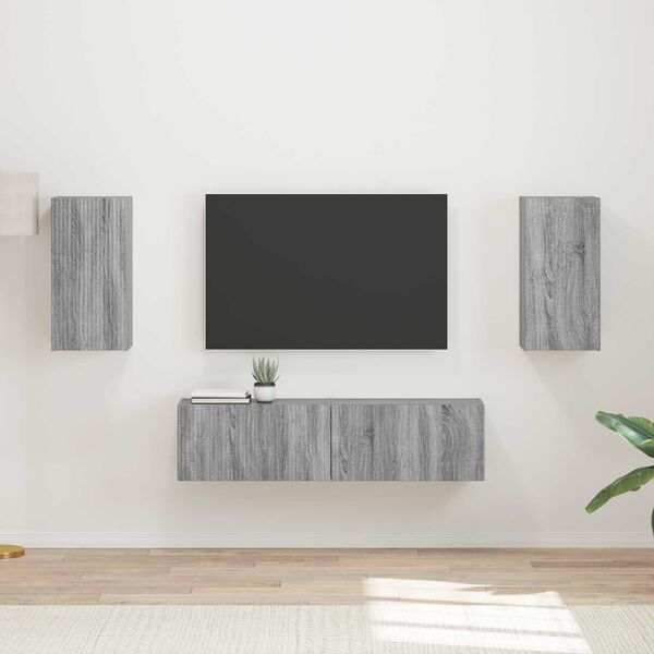 vidaXL Ensemble meuble TV 4 pcs Gris Sonoma Bois d'ing&eacute;nierie