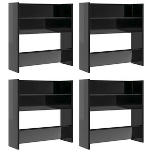 vidaXL Armoires &agrave; chaussures murales 4 pcs noir brillant 60x18x60 cm