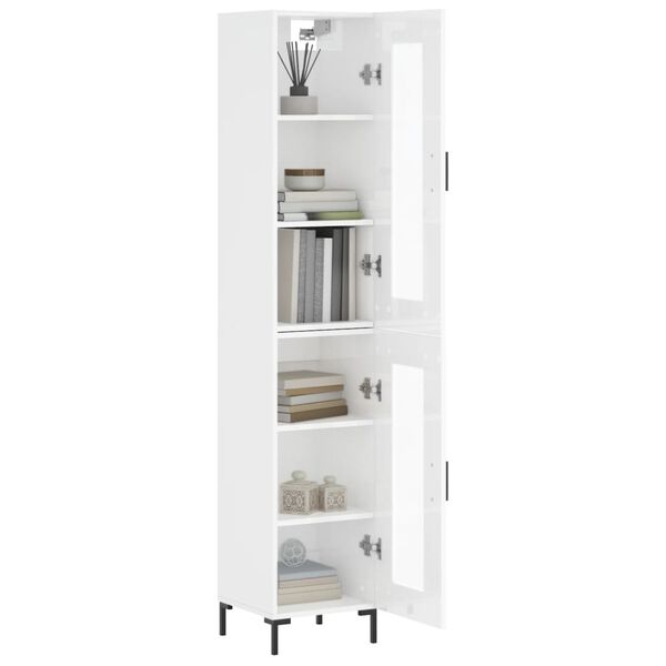 vidaXL Buffet haut Blanc brillant 34,5x34x180 cm Bois d'ing&eacute;nierie
