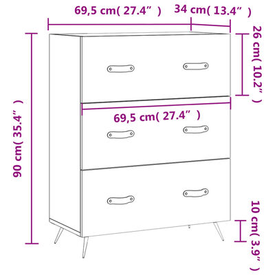 vidaXL Commode chêne sonoma 69,5 x 34 x 90 cm bois d'ingénierie