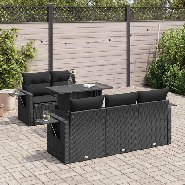 vidaXL Salon de jardin 6 pcs avec coussins noir r&eacute;sine tress&eacute;e