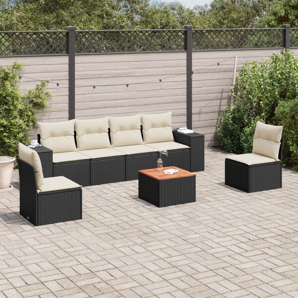 vidaXL Salon de jardin 7 pcs avec coussins noir r&eacute;sine tress&eacute;e