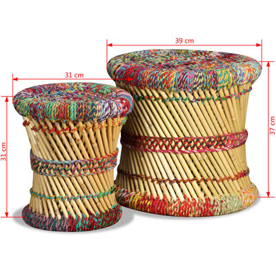 vidaXL Tabourets avec détails chindi lot de 2 multicolore bambou