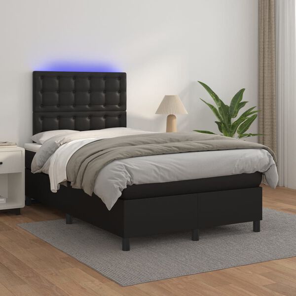 vidaXL Sommier &agrave; lattes de lit avec matelas et LED Noir 120x200 cm