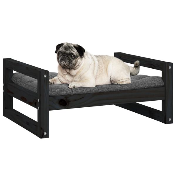 vidaXL Lit pour chien Noir 65,5x50,5x28 cm Bois de pin solide