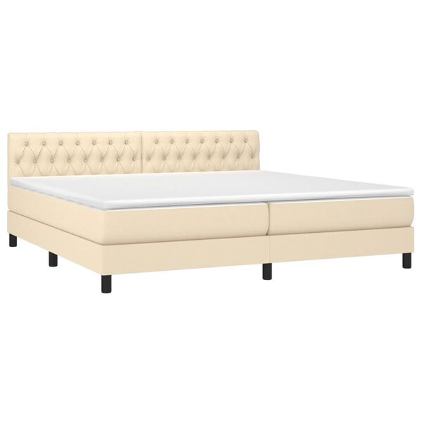 vidaXL Sommier &agrave; lattes de lit et matelas et LED Cr&egrave;me 200x200cm Tissu