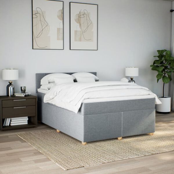 vidaXL Sommier &agrave; lattes de lit avec matelas Gris clair 140x190cm Tissu